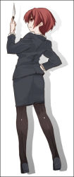 Rule 34 | 1girl, aka ume, brown pantyhose, formal, hand on own hip, jacket, legs, original, pantyhose, pencil skirt, simple background, skirt, skirt suit, solo, standing, suit, white background