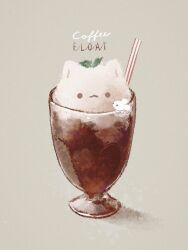 Rule 34 | animal-themed food, animal ears, artist request, brown eyes, cat, cat ears, closed mouth, coffee, drinking straw, english text, food, food focus, glass, grey background, ice cream, leaf, mouse (animal), no humans, original, shadow, solid circle eyes, source request, still life, third-party source