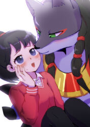 Rule 34 | 1girl, 1other, absurdres, anubimon, black hair, digimon, digimon (creature), furry, highres, long hair, looking at another, shibuya aoi