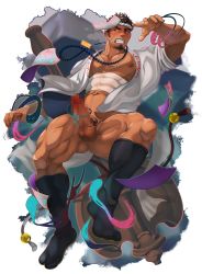 Rule 34 | 1boy, absurdres, bara, bare pectorals, bead necklace, beads, blush, brown hair, censored, covered abs, crow (siranui), dark-skinned male, dark skin, erection, facial hair, facial scar, full body, gluteal fold, goatee, hachimaki, happi, headband, highres, japanese clothes, jewelry, kimono, kneehighs, large pectorals, long sideburns, magic, male focus, mature male, midriff sarashi, mosaic censoring, muscular, muscular male, navel, necklace, nipples, no pants, open clothes, open kimono, original, pectorals, penis, sarashi, scar, scar on cheek, scar on face, short hair, sideburns, socks, solo, thick eyebrows, thick thighs, thighs, white kimono