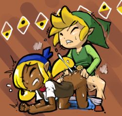 Rule 34 | 1boy, 1girl, all fours, alternate costume, artist name, ass, ass grab, bandana, blonde hair, bottomless, buttjob, clenched hands, clothes pull, cum, dark skin, doggystyle, gameplay mechanics, grabbing another&#039;s ass, groping, hat, hetero, interracial, link, minuspal, nintendo, pants, pants pull, pirate, pointy ears, sex, sex from behind, tetra, the legend of zelda, the legend of zelda: the wind waker, toon link, wince