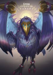 Rule 34 | bird, claws, crown, digimon, digimon (creature), highres, mask, solo, wings, yatagaramon