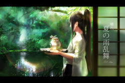 Rule 34 | 10s, 1boy, 1girl, artist name, black hair, bug, bush, carrying, cup, dappled sunlight, dragonfly, grass, hair ribbon, insect, japanese clothes, lake, lens flare, letterboxed, light particles, light rays, long hair, long sleeves, looking afar, male focus, md5 mismatch, michihana, nature, neck, ponytail, profile, reflection, resolution mismatch, ribbon, solo, source larger, sunlight, tarou tachi, teacup, touken ranbu, tray, tree, water, wide sleeves