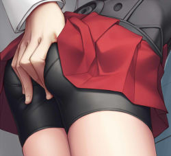Rule 34 | 10s, 1boy, 1girl, admiral (kancolle), ass, ass focus, ass grab, bike shorts, close-up, clothes lift, grabbing another&#039;s ass, grey background, groping, h kasei, hand on own ass, hetero, kantai collection, panties under bike shorts, pantylines, personification, simple background, skirt, skirt lift, taihou (kancolle)