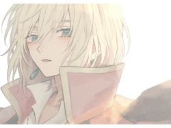 Rule 34 | 1boy, androgynous, bishounen, blonde hair, blue eyes, cape, collared cape, earrings, highres, howl (howl no ugoku shiro), howl no ugoku shiro, jewelry, looking at viewer, male focus, open mouth, outline, shioshiha, short hair, solo, white background, white outline