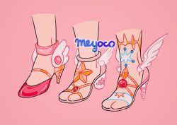 artist_name bad_id bad_twitter_id cardcaptor_sakura feet heart high_heels meyoco original pink_background shoes simple_background star_(symbol) wings