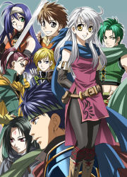 Rule 34 | 2girls, 6+boys, arrow (projectile), bare shoulders, belt, black hair, blue eyes, blue hair, blue scarf, boots, brown hair, cape, dress, edward (fire emblem), elbow gloves, fingerless gloves, fire emblem, fire emblem: radiant dawn, gloves, green eyes, green hair, green scarf, half updo, hand on own hip, headband, hip focus, ike (fire emblem), leonardo (fire emblem), long hair, mia (fire emblem), micaiah (fire emblem), multiple boys, multiple girls, nintendo, one eye closed, orange scarf, pantyhose, quiver, red eyes, red hair, ribbon, scarf, serious, shinon (fire emblem), side slit, sleeveless, sleeveless dress, smile, solo focus, soren (fire emblem), sothe (fire emblem), sword, wauwa, weapon, white hair, wink, yellow eyes