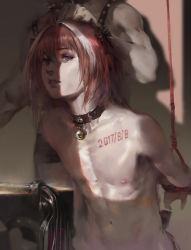 Rule 34 | 2boys, androgynous, artist request, astolfo (fate), braid, branded, collar, dated, fate (series), male focus, multiple boys, nipples, pink hair, topless male, slave, tears
