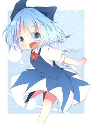 Rule 34 | 1girl, akisha, bad id, bad pixiv id, blue eyes, blue hair, blush, bow, cirno, dress, hair bow, ice, ice wings, matching hair/eyes, open mouth, short hair, solo, touhou, wings