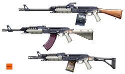 Rule 34 | assault rifle, asterozoa, bullet, commentary, english commentary, from side, gun, highres, kalashnikov rifle, magazine (weapon), no humans, original, rifle, simple background, weapon, weapon focus, white background