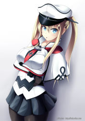Rule 34 | 10s, 1girl, :o, black pantyhose, blonde hair, blue eyes, breasts, capelet, celtic knot, crossed arms, female focus, gloves, graf zeppelin (kancolle), hair between eyes, hat, kantai collection, large breasts, long hair, looking at viewer, mimelex, miniskirt, pantyhose, peaked cap, sidelocks, skirt, solo, twintails