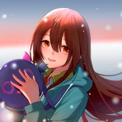 Rule 34 | 1girl, breasts, highres, idolmaster, idolmaster shiny colors, long hair, looking at viewer, osaki tenka, open mouth, red hair, small breasts, snow, snowing, ven (ven neojio)