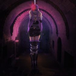 Rule 34 | 1girl, angry, bdsm, bondage, bound, dark, fate (series), glowing, lock, long hair, mark, medusa (fate), medusa (rider) (fate), one eye covered, pink hair, red eyes, sign, skirt, solo