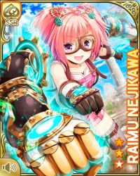 Rule 34 | 1girl, belt, clenched hands, desert, energy, gear, girlfriend (kari), gloves, goggles, hair ornament, hologram, leggings, mechanical arms, nejikawa raimu, official art, open mouth, overalls, pink hair, punching, purple eyes, qp:flapper, rocket punch, shorts, smile, solo, standing, tagme, twintails, v-shaped eyebrows, video game