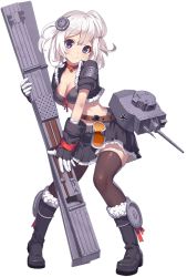 Rule 34 | 1girl, 38(t) ausf g (panzer waltz), black thighhighs, blue eyes, breasts, cannon, full body, goggles, looking at viewer, mecha musume, medium breasts, military, official art, panzer waltz, personification, pleated skirt, silver hair, skirt, smile, solo, tama (tamatamo), thighhighs, transparent background