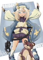 Rule 34 | 1boy, absurdres, artist request, bike shorts, blonde hair, blue eyes, blush, bridget (guilty gear), fingerless gloves, gloves, guilty gear, guilty gear strive, highres, long hair, looking at viewer, male focus, open mouth, shorts, solo, stuffed toy, trap