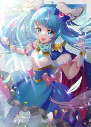 Rule 34 | 1girl, absurdres, blue cape, blue dress, blue eyes, blue hair, brooch, cape, commentary request, cure sky, cut bangs, detached sleeves, dress, feathers, frilled dress, frills, gloves, highres, hirogaru sky! precure, jewelry, light particles, long hair, looking at viewer, magical girl, minccino7, multicolored hair, open mouth, petals, pink hair, precure, puffy detached sleeves, puffy sleeves, red cape, short dress, single sidelock, sleeveless, sleeveless dress, smile, solo, sora harewataru, standing, streaked hair, sunlight, thighhighs, twintails, two-sided cape, two-sided fabric, very long hair, white gloves, white thighhighs, wing brooch, wing hair ornament