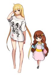 Rule 34 | 10s, 2girls, :3, age difference, ahoge, blush stickers, brown hair, child, clothes writing, dress, drooling, futaba anzu, hair ornament, holding another&#039;s hair, idolmaster, idolmaster cinderella girls, long hair, low twintails, moroboshi kirari, multiple girls, no nose, off shoulder, onee-loli, pink dress, rheez, role reversal, shirt, simple background, sketch, star (symbol), star hair ornament, t-shirt, twintails, very long hair, white background, yuri