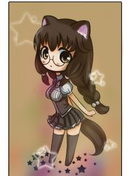 Rule 34 | 1girl, absurdres, animal ears, brown eyes, brown hair, chibi, francisca painemal, glasses, highres, original, solo, star (symbol), tail, thighhighs