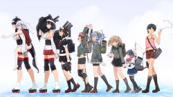 Rule 34 | 6+girls, :d, ^ ^, ankle boots, arm up, arms up, artist name, asagumo (kancolle), bare arms, bare shoulders, barefoot, belt, belt buckle, beret, between breasts, bike shorts, black belt, black eyes, black footwear, black gloves, black hair, black serafuku, black skirt, black socks, bleeding, blood, blue eyes, blue skirt, blush, boots, bow, bowtie, braid, breasts, broken, brown eyes, brown footwear, brown hair, bruise, buckle, buttons, camisole, carrying, chain, closed eyes, closed mouth, collarbone, crying, crying with eyes open, darkmaya, detached sleeves, double-breasted, double bun, elbow gloves, fingerless gloves, food, from side, full body, fusou (kancolle), geta, gloves, gradient hair, green bow, green neckwear, grey skirt, hair between eyes, hair bun, hair down, hair ornament, hairband, hairclip, hairpin, happy, happy tears, hat, headband, headgear, height difference, highres, holding, holding food, holding hands, injury, jacket, jacket on shoulders, japanese clothes, kantai collection, kimono, knee pads, kneehighs, large breasts, lineup, loafers, long hair, long sleeves, looking at another, machinery, michishio (kancolle), miniskirt, mogami (kancolle), multicolored hair, multiple girls, navel, neckerchief, nude, onigiri, open mouth, outstretched arm, over shoulder, piggyback, pink hair, pleated skirt, ponytail, puffy short sleeves, puffy sleeves, purple eyes, purple hair, red bow, red eyes, red jacket, red neckwear, red shorts, red skirt, remodel (kantai collection), school uniform, serafuku, shigure (kancolle), shirt, shoes, short hair, short sleeves, shorts, shorts under skirt, sideboob, sidelocks, silver hair, single braid, skirt, sleeveless, small breasts, smile, socks, strap between breasts, streaming tears, suzutsuki (kancolle), tabi, tears, thigh strap, thighhighs, torn clothes, torn kimono, torn legwear, torn skirt, tsushima (kancolle), turret, two side up, v-shaped eyebrows, walking, walking on liquid, water, white gloves, white hairband, white hat, white kimono, white legwear, white shirt, wrapper, yamagumo (kancolle), yamashiro (kancolle), zettai ryouiki