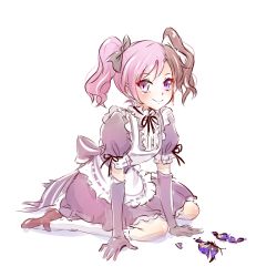 Rule 34 | 1girl, alternate costume, bow, brown hair, bug, butterfly, elbow gloves, enmaided, full body, gloves, iesupa, insect, maid, multicolored hair, neo politan, pink hair, purple eyes, rwby, smile, solo, split-color hair