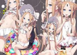 Rule 34 | 1girl, abigail williams (fate), abigail williams (swimsuit foreigner) (fate), abigail williams (swimsuit foreigner) (second ascension) (fate), abigail williams (swimsuit foreigner) (third ascension) (fate), bare shoulders, bikini, black bow, black cat, blonde hair, blue eyes, blush, bonnet, bow, braid, braided bun, braided hair rings, breasts, cat, closed mouth, double bun, dress swimsuit, fate/grand order, fate (series), food, forehead, fork, hair bow, hair bun, hair rings, hat, innertube, keyhole, knife, long hair, looking at viewer, miniskirt, mitre, multiple bows, multiple views, natsume eri, navel, one-piece swimsuit, open mouth, orange bow, pancake, parted bangs, sidelocks, sitting, skirt, small breasts, smile, sparkle, swim ring, swimsuit, thighs, tongue, tongue out, twin braids, twintails, very long hair, wariza, white bikini, white bow, white headwear, white one-piece swimsuit