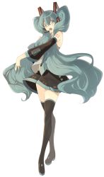 Rule 34 | 1girl, aqua nails, bad id, bad pixiv id, bare shoulders, black footwear, black skirt, black thighhighs, blue eyes, blue hair, boots, cats brain, detached sleeves, full body, hatsune miku, headset, long hair, matching hair/eyes, nail polish, necktie, open mouth, skirt, solo, tattoo, thigh boots, thighhighs, twintails, very long hair, vocaloid, white background, zettai ryouiki