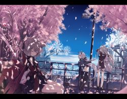 Rule 34 | 3girls, against railing, ahoge, bench, black dress, black footwear, black ribbon, blue sky, boots, breasts, cherry blossoms, cityscape, dappled sunlight, day, dress, fox girl, fox tail, grey hair, hair ribbon, hat, highres, holding, holding staff, hood, hoodie, letterboxed, long hair, long sleeves, medium breasts, multiple girls, nagishiro mito, nose bubble, open clothes, open hoodie, open mouth, original, outdoors, park bench, petals, railing, ribbon, short dress, short hair, short shorts, shorts, sitting, sky, sleeping, staff, sunlight, tail, thigh boots, thighhighs, windmill, witch hat