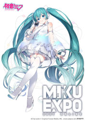 Rule 34 | 1girl, aqua eyes, aqua hair, aqua nails, bare shoulders, blouse, character name, copyright name, crypton future media, detached sleeves, full body, hair ornament, hatsune miku, hatsune miku expo, headphones, high heels, highres, holding, holding microphone, long hair, looking at viewer, microphone, miniskirt, nail polish, necktie, number tattoo, official art, parted lips, piapro, pleated skirt, ryota (ry o ta), see-through, see-through skirt, see-through sleeves, shirt, shoulder tattoo, silver trim, skirt, sleeveless, sleeveless shirt, smile, solo, tattoo, thighhighs, twintails, very long hair, vocaloid, white background, white footwear, white necktie, white shirt, white skirt, white thighhighs, world map, zettai ryouiki