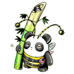 Rule 34 | 1boy, antennae, bamboo, bee, belt, bug, digimon, insect, panbachimon, panda, solo, spikes, wings