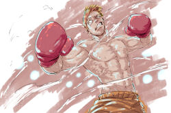 Rule 34 | 1boy, blonde hair, boxer, boxing, boxing gloves, boxing shorts, fighting, male focus, muscular, muscular male, original, punching, red cornea blue, short hair, shorts, topless male, yellow eyes