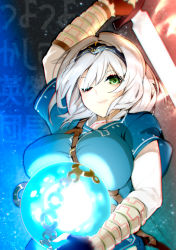 Rule 34 | 1girl, arm up, bad id, bad pixiv id, between breasts, blue tunic, bomb, braid, breasts, cosplay, explosive, gloves, glowing, glowing weapon, green eyes, hair between eyes, headdress, highres, hino tomoyuki, holding, holding bomb, holding weapon, hololive, large breasts, link, link (cosplay), looking at viewer, nintendo, one eye closed, orb, shirogane noel, shirt, short hair, silver hair, smile, solo, sword, the legend of zelda, the legend of zelda: breath of the wild, tunic, undershirt, virtual youtuber, weapon, white shirt, wrist guards