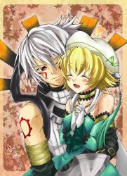 Rule 34 | .hack//, .hack//g.u., 00s, 1boy, 1girl, atoli, bandai, bare shoulders, blonde hair, blush, choker, coco chick, cyber connect 2, detached sleeves, closed eyes, gloves, haseo, hat, open mouth, red eyes, short hair, tattoo, white hair