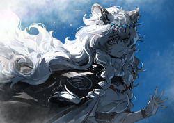 Rule 34 | 1girl, animal ears, arknights, breasts, cape, circlet, jewelry, long hair, looking at viewer, necklace, pramanix (arknights), ryuuzaki ichi, smile, solo, white eyes, white hair
