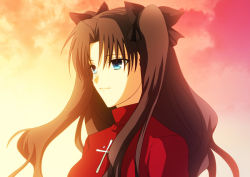 Rule 34 | 1girl, bad id, bad pixiv id, blue eyes, brown hair, fate/stay night, fate (series), hair ribbon, long hair, ribbon, solo, tohsaka rin, two side up, ty 1865