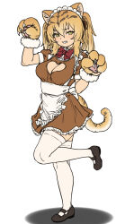 Rule 34 | 1girl, animal ears, blush, breasts, cavewoman, full body, highres, houtengeki, long hair, looking at viewer, medium breasts, orange hair, original, sidelocks, solo, tail, tiger ears, tiger girl, tiger stripes, tiger tail, twintails, white background, yellow eyes