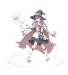 Rule 34 | 1girl, black skirt, blue eyes, blue hair, boots, braid, brown cloak, chinese commentary, cloak, closed mouth, crystal, dress, full body, grey dress, guang yiren, hair between eyes, hat, high heel boots, high heels, highres, holding, holding staff, hydrokinesis, jacket, looking to the side, mage staff, mushoku tensei, roxy migurdia, simple background, skirt, solo, splashing, staff, twin braids, two-tone dress, water, white background, white footwear, white jacket, witch hat
