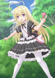 Rule 34 | 10s, 1girl, 2013, :d, antenna hair, blonde hair, blush, candy, child, day, dress, dutch angle, febrie, finger puppet, food, frilled dress, frills, gekota, gothic lolita, highres, kazenokaze, lens flare, lolita fashion, lollipop, long hair, looking at viewer, open mouth, outdoors, pointing, puppet, purple eyes, smile, solo, standing, thighhighs, toaru kagaku no railgun, toaru majutsu no index, white thighhighs