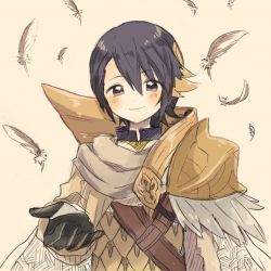 Rule 34 | 1boy, alfonse (fire emblem), armor, bad id, bad pixiv id, beckoning, beige background, blonde hair, blue eyes, blue hair, blush, cape, feathers, fire emblem, fire emblem heroes, gloves, male focus, multicolored hair, nintendo, outstretched hand, scale armor, simple background, solo, two-tone hair, upper body, yataba