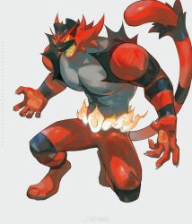 Rule 34 | 1boy, abs, absurdres, bara, bulge, claws, colored sclera, creatures (company), fire, from side, full body, furry, furry male, game freak, gen 7 pokemon, highres, horikwawataru, huge eyebrows, incineroar, large pectorals, looking ahead, male focus, muscular, muscular male, nintendo, nipples, outstretched arms, pectorals, personification, pokemon, pokemon (creature), pyrokinesis, sharp teeth, solo, spread arms, stomach, tail raised, teeth, yellow sclera