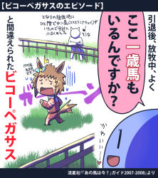Rule 34 | 1girl, animal ears, biko pegasus (umamusume), brown hair, clothing cutout, commentary request, ear ornament, fence, grass, horse ears, horse girl, horse tail, people, red track suit, sakazaki freddy, short hair, silhouette, speech bubble, stiff tail, tail, tail raised, tail through clothes, thick eyebrows, translation request, umamusume, wooden fence