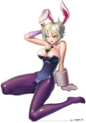 Rule 34 | battle bunny riven, breasts, carrot, league of legends, legs, leotard, pantyhose, playboy bunny, red eyes, riven (league of legends), solo, sp magaet, white hair