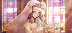 Rule 34 | 1girl, artist request, blue eyes, blurry, blush, bokeh, bouquet, breasts, bridal veil, bride, closed mouth, code geass, code geass: lost stories, collarbone, day, depth of field, dress, earrings, female focus, flower, forehead, game cg, hair flower, hair intakes, hair ornament, happy, highres, holding, holding bouquet, jewelry, kouzuki kallen, light blush, light particles, light rays, looking at viewer, medium breasts, necklace, non-web source, off-shoulder dress, off shoulder, official art, orange flower, orange rose, pearl necklace, raised eyebrows, red flower, red hair, red rose, rose, see-through, short hair, shy, sidelocks, single bare shoulder, smile, solo, sparkle, stained glass, standing, upper body, veil, wedding dress, white dress, white flower, white rose, window