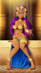 Rule 34 | 1girl, 2018, anklet, arm support, armlet, armpits, artist name, bare shoulders, barefoot, bikini, blue eyes, blue nails, blush, bracelet, bracer, breasts, cleavage, closed mouth, collarbone, curvy, dancer shantae, dark-skinned female, dark skin, earrings, feet, female focus, full body, hair down, half-closed eyes, head tilt, highres, jewelry, knees together feet apart, linker, long hair, looking at viewer, lots of jewelry, medium breasts, nail polish, navel, neck, neck ring, pointy ears, presenting, purple hair, revealing clothes, shantae, shantae (series), sitting, smile, solo, strapless, strapless bikini, swimsuit, thighlet, tiara, toenail polish, toenails, toes, very long hair, wide hips