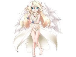 Rule 34 | 1girl, angel, angel wings, blonde hair, blue eyes, blush, ilias, mon-musu quest!, pointy ears, wings