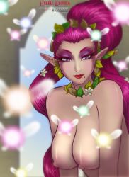 Rule 34 | absurdres, breasts, eyelashes, eyeshadow, great fairy (zelda), highres, lipstick, long eyelashes, makeup, nintendo, nipples, pointy ears, r3dfive, red lips, solo, the legend of zelda