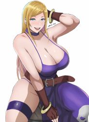 Rule 34 | 1girl, blonde hair, breasts, fatal fury, garou: mark of the wolves, highres, jenet behrn, large breasts, looking at viewer, simple background, solo, the king of fighters, thigh strap, white background