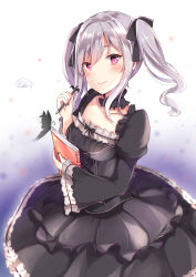 Rule 34 | 10s, 1girl, bad id, bad pixiv id, blurry, book, bug, butterfly, depth of field, drill hair, gothic lolita, gradient background, idolmaster, idolmaster cinderella girls, insect, kanzaki ranko, lolita fashion, long hair, pencil, red eyes, silver hair, solo, tailam, twin drills, twintails
