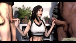 Rule 34 | 1girl, 20s, 2boys, 3d, abs, animated, audible speech, barret wallace, black hair, breasts, chadrat, cheating (relationship), clothed female nude male, cloud strife, dark-skinned male, dark skin, double handjob, erection, final fantasy, final fantasy vii, final fantasy vii remake, flick, group sex, handjob, head out of frame, highres, interracial, large breasts, large penis, looking at another, looking at penis, looping animation, multiple boys, netorare, nude, penis, penis comparison, penis flicking, penis size difference, rubbing, small penis, small penis humiliation, sound, source filmmaker (medium), square enix, testicles, threesome, tifa lockhart, uncensored, video