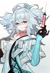 Rule 34 | 1girl, absurdres, ahoge, blue eyes, blue hair, breasts, choker, clipboard, commentary request, girls&#039; frontline, girls&#039; frontline neural cloud, gloves, gradient background, hair between eyes, hat, heart, heart-shaped pupils, highres, holding, holding clipboard, holding syringe, id card, long hair, looking at viewer, messy hair, nurse cap, pa-15 (girls&#039; frontline), shenqi de (9), small breasts, smile, solo, symbol-shaped pupils, syringe, twintails, upper body